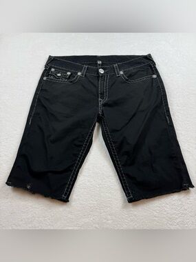 True Religion straight cut off w flaps super tick boi black denim short men’s 38